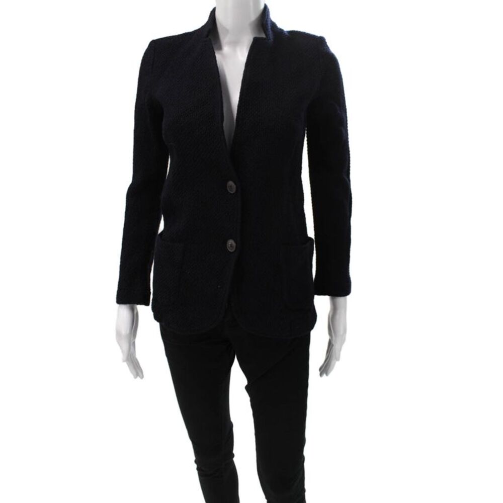 Falconeri Women Blue Knit Collared Button Cardigan Blazer Long Sleeve Size S